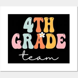 4Th Grade Team Retro Groovy Women Happy First Day Of School Posters and Art